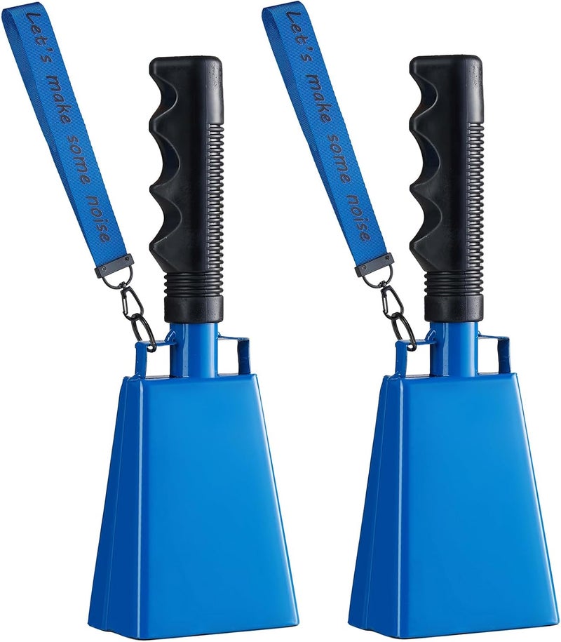 CHMI Cow Bells with Wrist Strap - Cowbell with Handle 2pcs, Customizable Cowbells for Sporting Events, for Football Games,Chimes, Percussion, Musical Instruments, Call Bell, Farm Ranch (blue) - Image 1